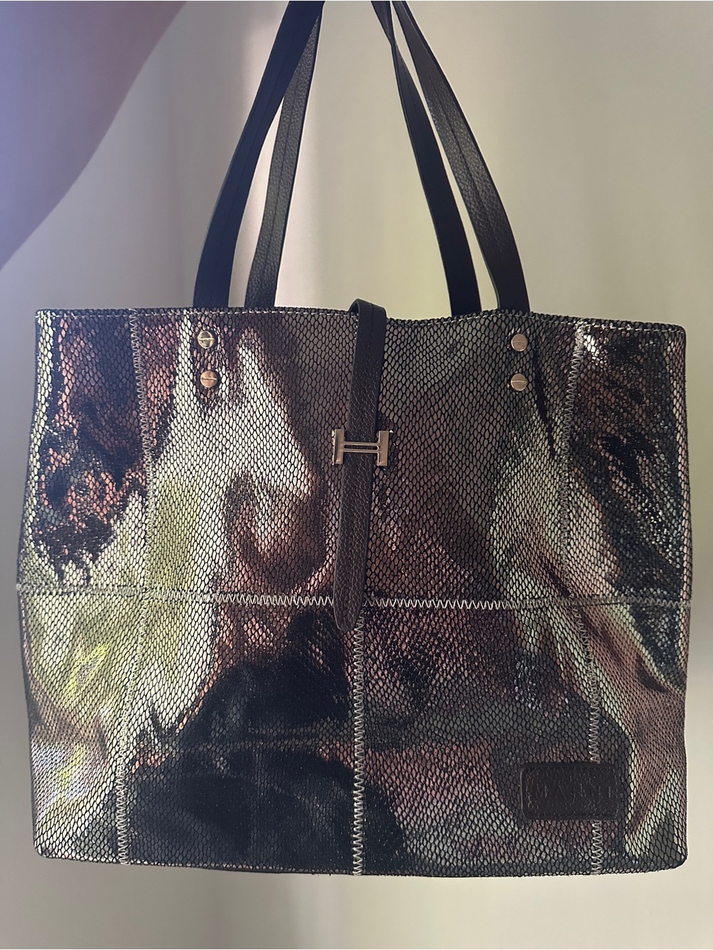 Marni Metallic and brown leather tote
